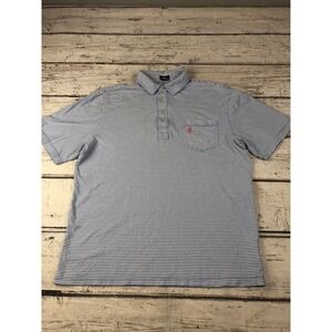 Johnnie O QUAKER RIDGE GOLF CLUB Polo Shirt Stretch Striped Blue Mens Sz Medium